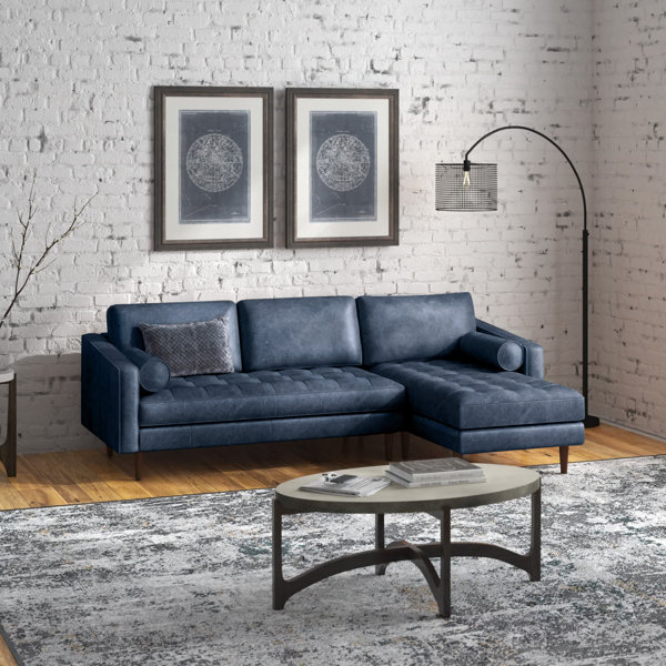 Steelside™ Bismarck 2 Piece Leather Sectional & Reviews Wayfair